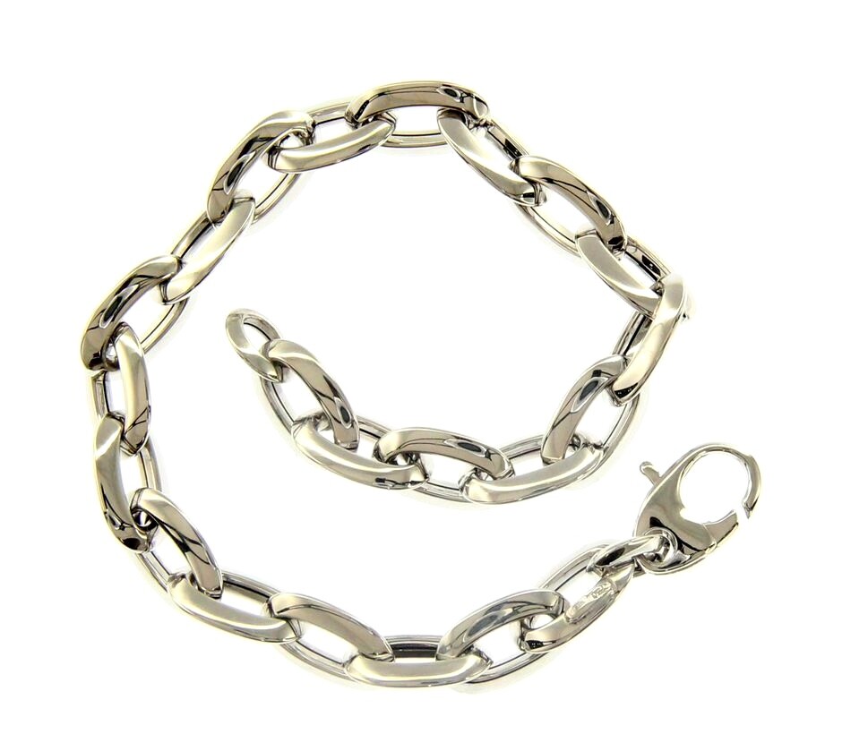 長いピアス18K white gold italy 750 18K YELLOW WHITE GOLD CHAIN 3 MM FLAT CLASSIC EYE LINK 19.7