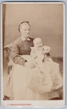 Mother with Braided Hair Holding Baby in Chritsening Gown, Elberfeld Germany CDV