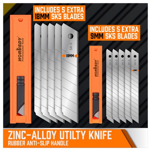 Retractable Box Cutter Utility Knife Lockable 18mm & 9mm Spare Stanley Blades - Picture 6 of 9