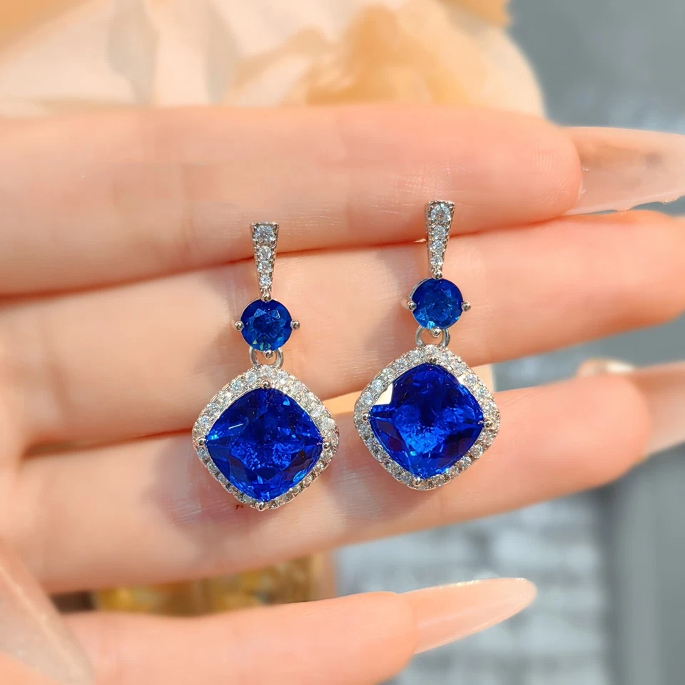 Conjunto de 3 piezas de gemas de topacio azul zafiro dije de plata collar colgante anillo pendiente para mujer Foto 3 de 4