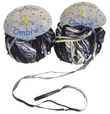 Lot of 2 Laines Du Nord Ombre Ribbon Yarn Ball #54 Black White Purple 74 yds ea
