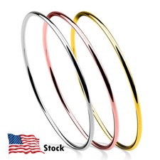 3 Colors 925 Sterling Silver 2MM Round Circle Bangle Bracelet for Women Girls