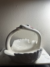Vintage White Swan Heart Neck Goose Lake Duck Handle Bowl Basket