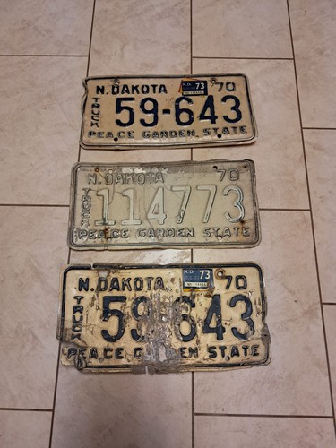 3 Vintage 1970 North Dakota License Plates