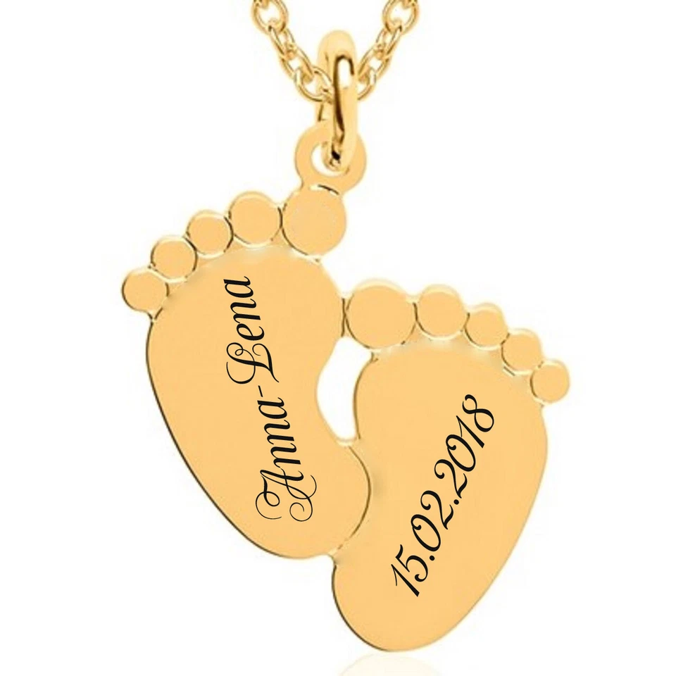 ID Anhänger Baby-Füße + Kette mit Gravur nach Wunsch Edelstahl in 3 Farben Neu - Bild 4 von 4