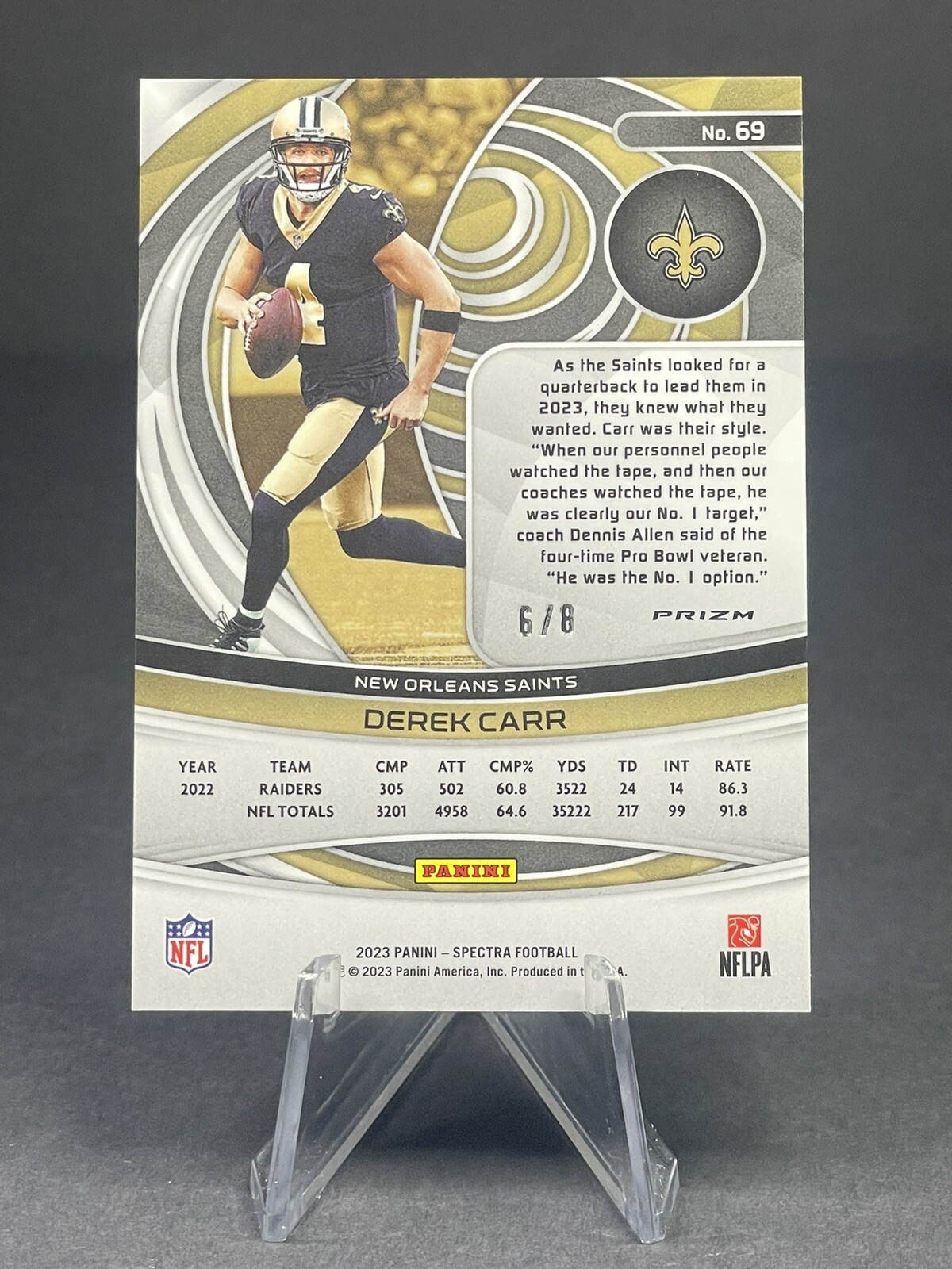 2023 Panini Spectra Lucky Envelopes Prizm 69 Derek Carr /8 for sale