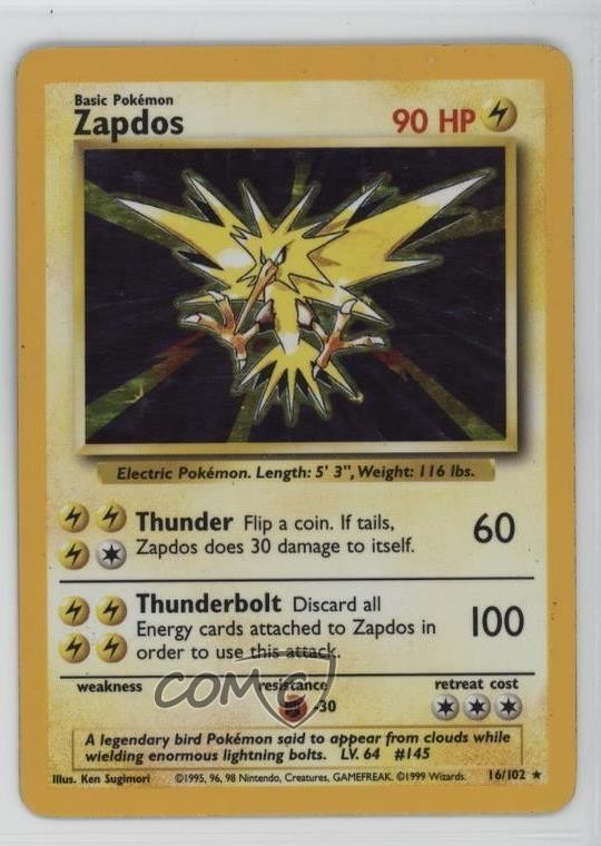Zapdos Holo Pokemon Base Set #16 1999