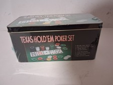 Texas Hold Em Poker Set Complete Game with Chips, Mat, Cards Sealed Tin See Pics