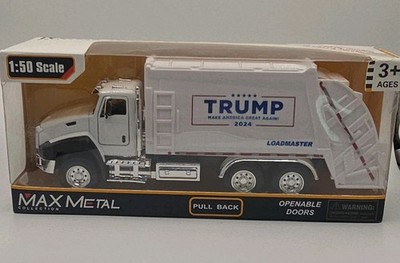 Trump Max Metal Loadmaster 1:50 White Garbage Truck Pull Back  2024