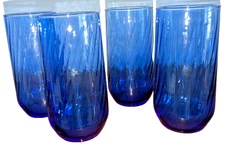 4 Vintage Cobalt Blue Swirl  8 oz.  Juice Glasses Vintage Sleek Slender Lovely