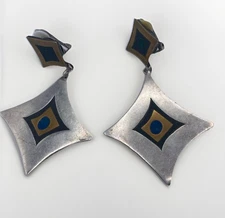 Vintage Los Castillo Mexico Mixed Metal Turquoise.925 Earrings