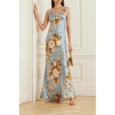 Reformation Maysen 100% Silk Blue Floral Maxi Dress Sz 12