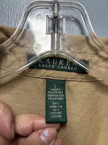 Lauren Ralph Lauren Linen Blend Shirt Dress Lightweight Wheat Color Sz Lg - Picture 4 of 16