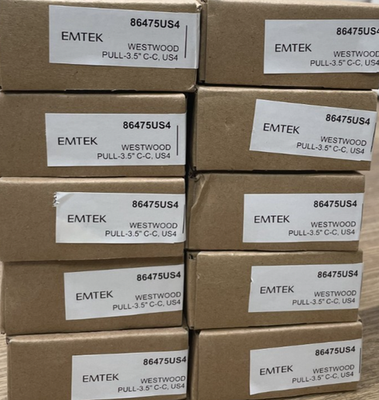 #ad LOT OF 10 Emtek 86475US4 3 1 2 in Center to Center Cabinet Pull Satin Brass $99.99