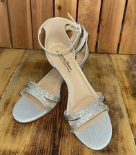 American Glamour Badgley Mischka Women  s Kristi Wedge Sandals Silver Sz 8.5M