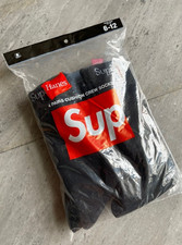 Supreme x Hanes Cushioned Crew Socks Black White Logo 4 Pack Men  s Size 6-12 New