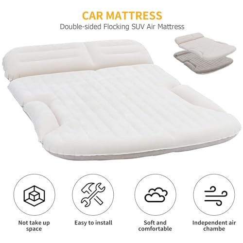 SUV Air Mattress Thickened and Double-Sided Flocking Travel Beige & Coffee - Bild 5 von 7
