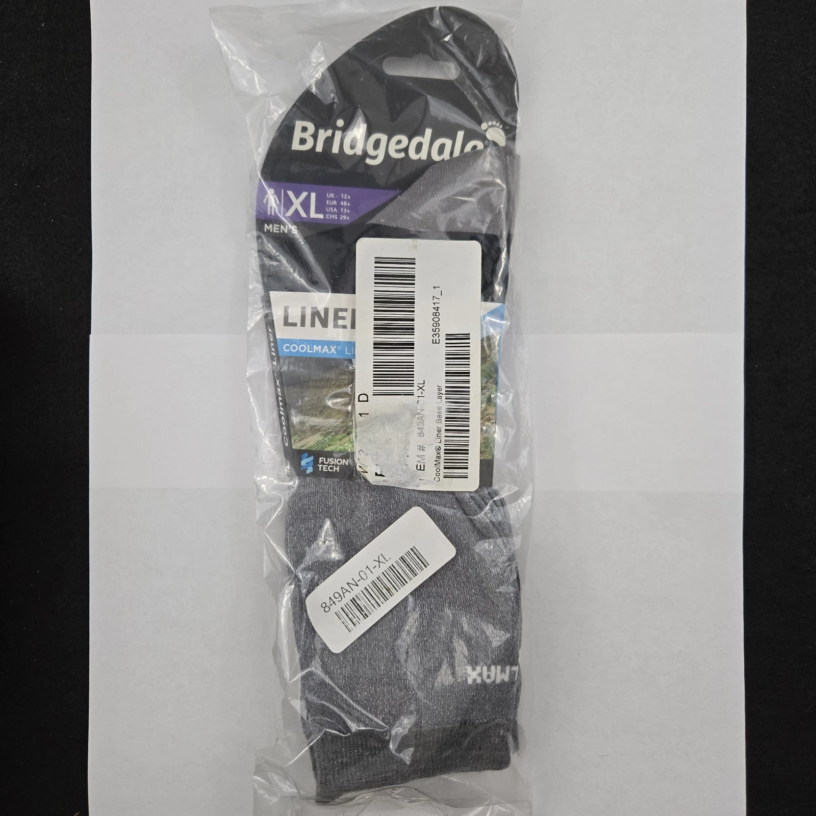 Bridgedale 2 Pairs Coolmax Base Layer Boot Height Gray Liner SOCKS Size XL