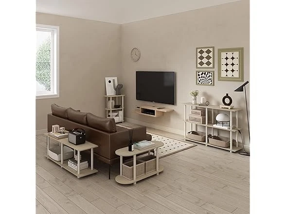 Mesa auxiliar rectangular moderna Furinno Turn-N-Tube sin herramientas, roble Bauhaus/beige Foto 3 de 4