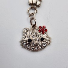 Hello Kitty Charm Bracelet Rhinestone Dangle Silver Tone Multi Strand