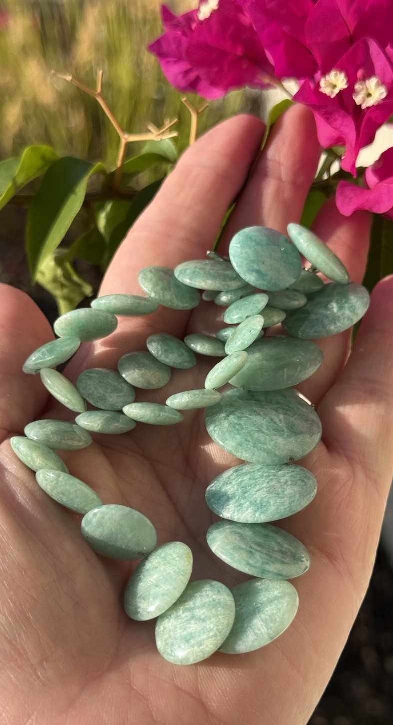 Amazonite Round Flat Graduating Bead Necklace Wit… - image 3