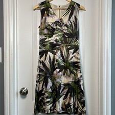 Banana Republic Abstract Palm Print Fit Flare Midi Dress Quiet Luxury Style