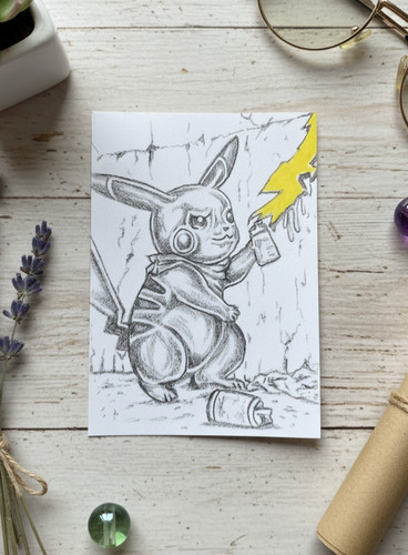 ACEO Original Pencil Sketch- Pokemon Fan Card Art, Nintendo