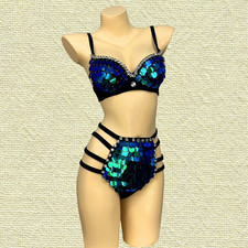 Stones Sequins Samba Dance Costume EDC Party Carnival Outfit Bra High Panties
