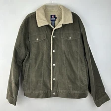 Chaps Jacket Mens L Green Corduroy Sherpa Lined Trucker Western Snap Front Coat