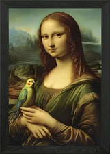 Mona Lisa with Parrot Framed Wall Art Poster Canvas Print Picture