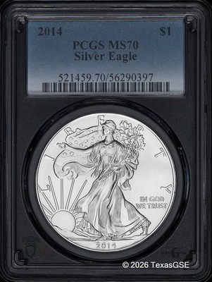 2014 $1 American Silver Eagle PCGS MS70 - Standard Blue Label
