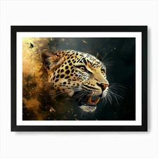 Fantasy Illustration Of A Wild Leop Framed Wall Art Poster Canvas Print Picture