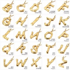 Gold Stainless Steel Monogram Letter Charm Chain Necklace with Initial Pendant