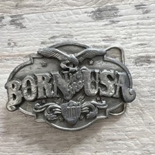 Born USA American Western Veteran Pride Patriotic 1980s Vintage Belt Buckle