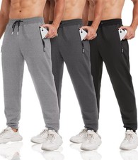 3 Pack Sweatpants for Men Tapered Mens Joggers Pants with Zip Pockets Fleece ...
