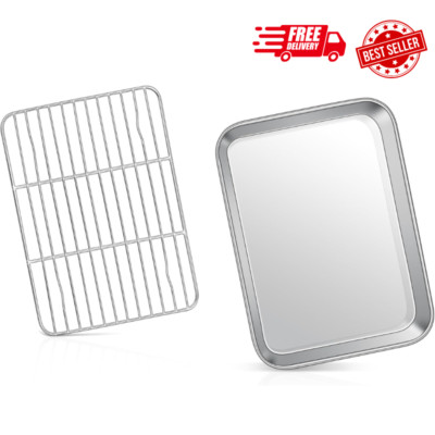 Toaster Oven Baking Pan with Rack, 9 X 7  Stainless Steel Small Baking Tray and