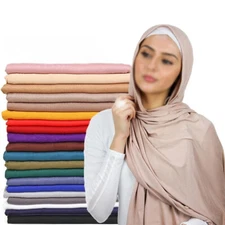 Womens Solid Color Jersey Hijab Scarf Soft Breathable Head Scarves Long Shawls