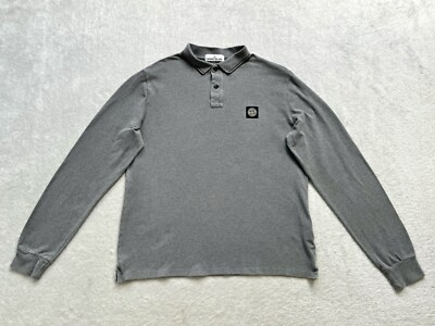 Genuine Authentic Grey Stone Island Long Sleeve Polo Shirt Size Extra Large  XL UK