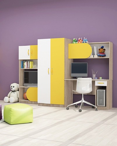 Scrivania attrezzata cameretta con armadio, mensole modello Riky design  moderno | eBay