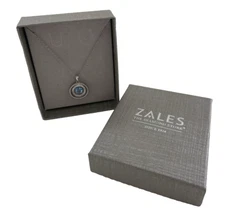 Zales .925 Silver Necklace Chain Pendant 17" Round Aquamarine CZ Studs Boxed NOS