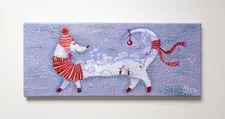 Winter Dog – Original Naive Art Acrylic on Canvas, Snowy Landscape, Folk Style