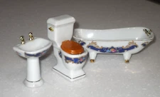 Dolls House Matching Bathroom Suite Inc Toilet, Sink & Bath Porcelain China VGC