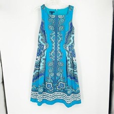 Talbots Blue Paisley Print A Line Summer Easter Vacation Dress Size 8