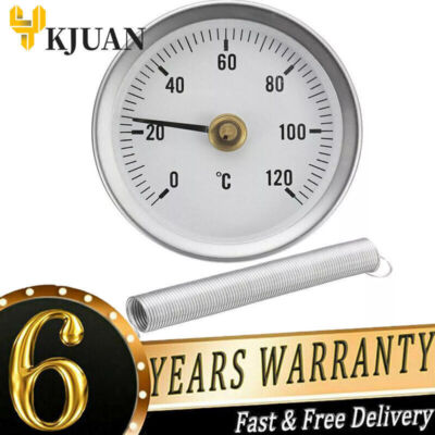 5-Pack 63mm Pipe Thermometer – Clip-On Spring Dial Gauge, 0-120°C, Aluminum Case For HVAC & Hot Water Pipes