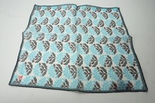 Isaia White Blue Black Geometric Floral Silk Blend Pocket Square Italy New
