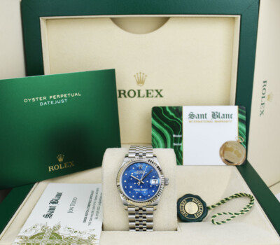 ROLEX 31mm 18kt White Gold & SS Datejust Blue Floral Diamond 278274 SANT BLANC