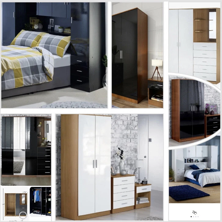 Carleton High Gloss 3 Piece Bedroom Set Combi Wardrobe Chest of Drawers