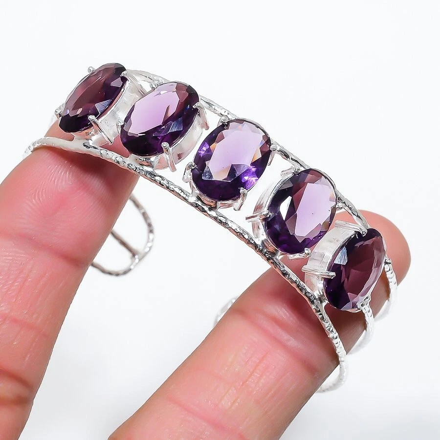 VALENTINO Bracciale in argento sterling 925 fatto a mano con pietre preziose ametista viola regolabile