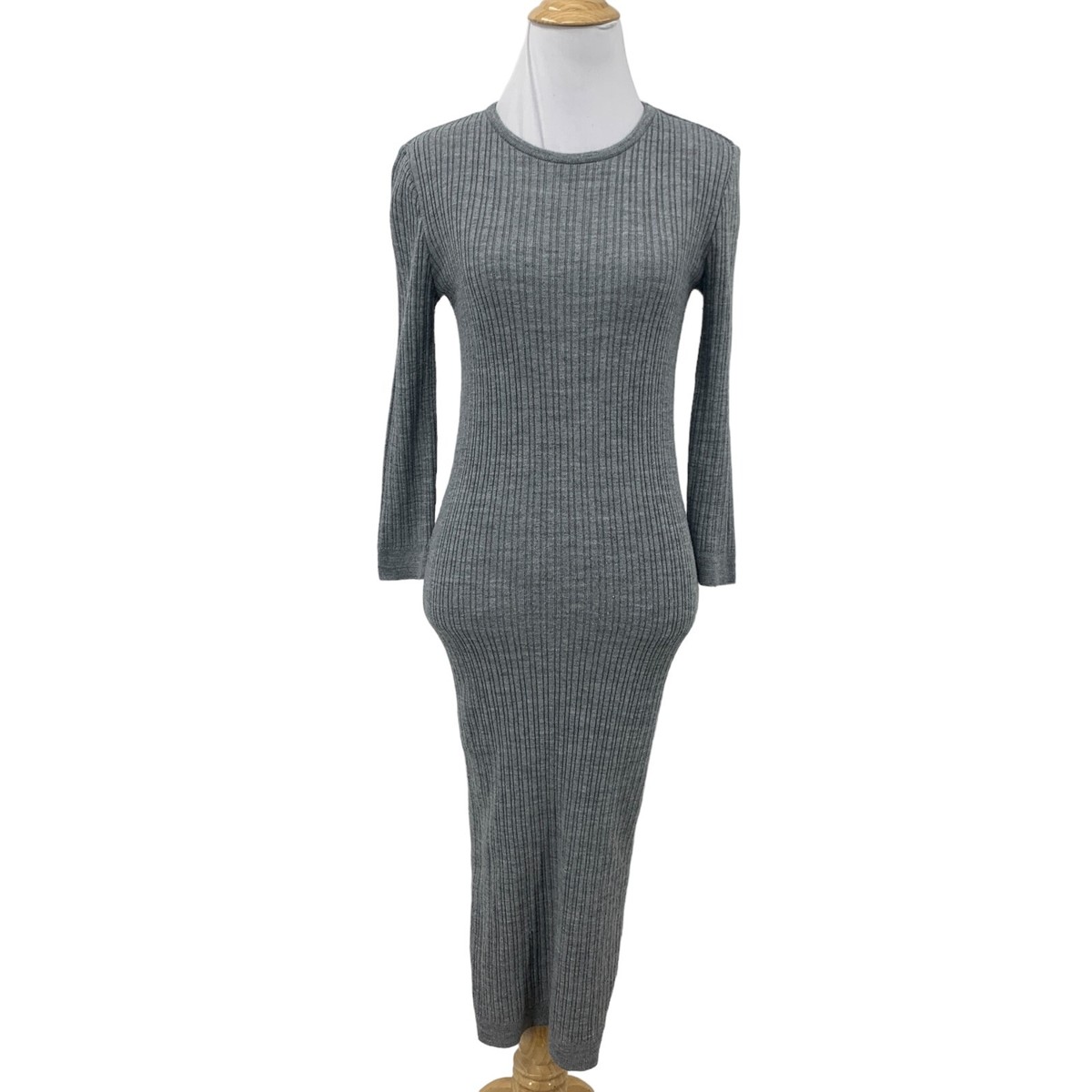 knitted midi dress asos ASOS Long Sleeve Cream Mock Neck Ribbed Knit Sweater Midi Dress Size 6