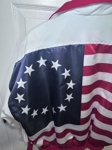 VTG 80s Kim Baker Design USA Satin Jacket Size Small Betsy Ross 13 Star Flag - Picture 3 of 5